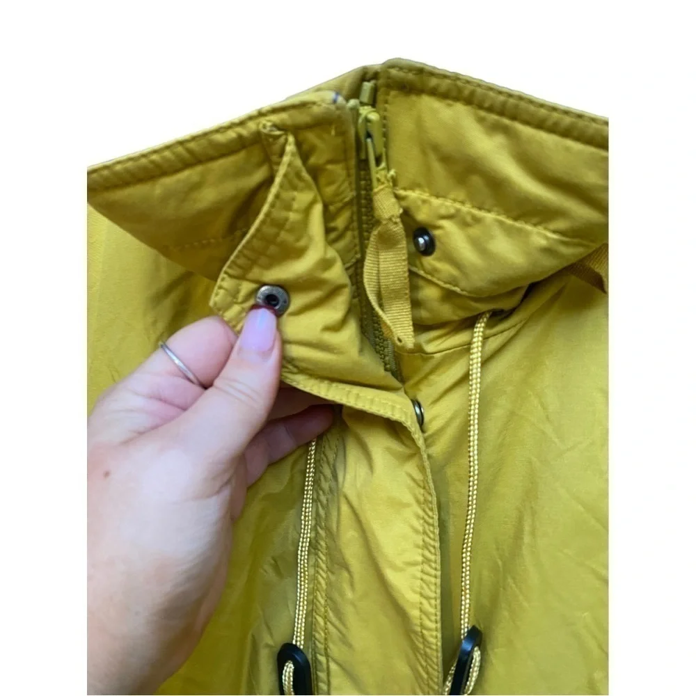 Vintage Eddie Bauer Yellow Raincoat with Blue Lined Collar
